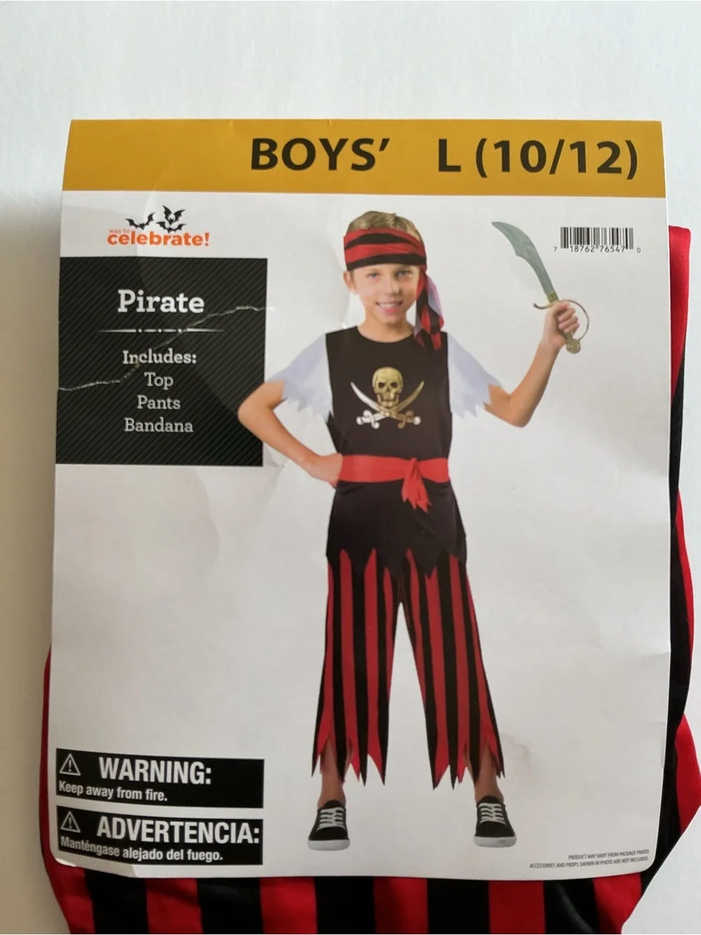 Boys' Pirate Costume Includes Top Pants & Bandana Size L (10/12) New In Package